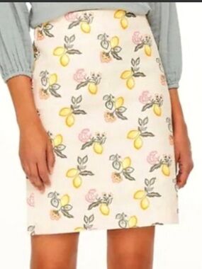 LOFT Cream Pencil Skirt with Yellow Lemon & Pink Floral Motif